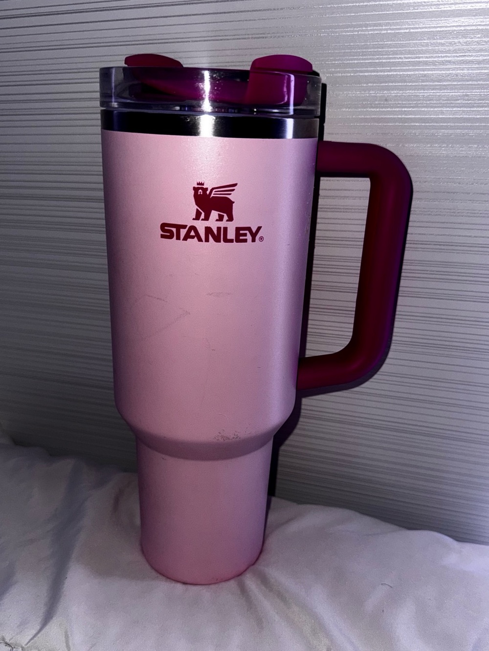 Stanley Pink Travel Tumbler with Berry Handle